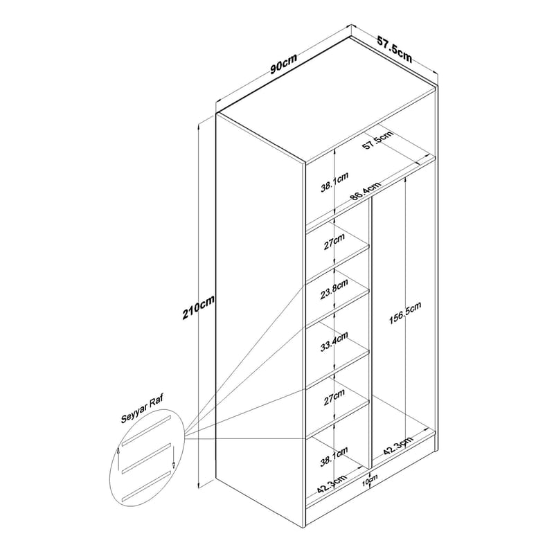 Garderobeskap Wallxpert Dara BA170 (90 x 210 x 57,5 cm) Hvit - Hvit - Oppbevaring - Klesoppbevaring - Garderober & garderobesystem - Garderobeskap & klesskap