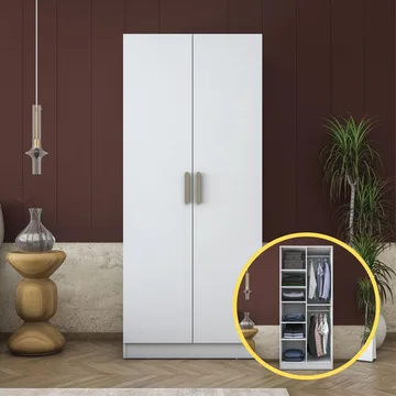 Garderobeskap Wallxpert Dara BA171 (90 x 210 x 57,5 cm) Hvit - Hvit - Oppbevaring - Klesoppbevaring - Garderober & garderobesystem - Garderobeskap & klesskap
