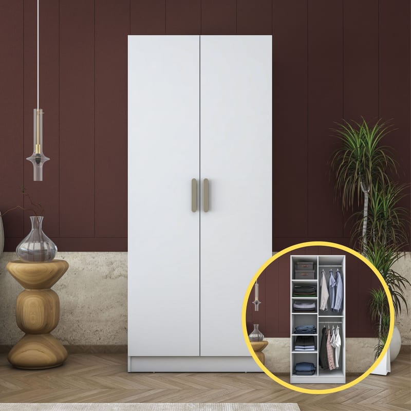 Garderobeskap Wallxpert Dara BA171 (90 x 210 x 57,5 cm) Hvit - Hvit - Oppbevaring - Klesoppbevaring - Garderober & garderobesystem - Garderobeskap & klesskap