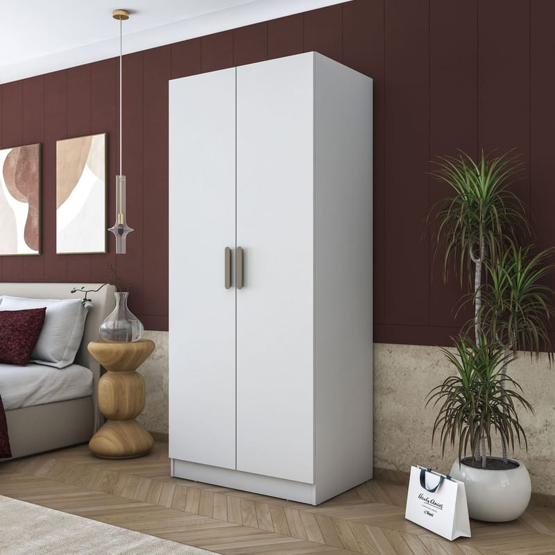 Garderobeskap Wallxpert Dara BA171 (90 x 210 x 57,5 cm) Hvit - Hvit - Oppbevaring - Klesoppbevaring - Garderober & garderobesystem - Garderobeskap & klesskap