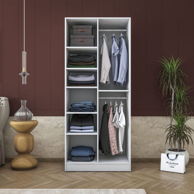 Garderobeskap Wallxpert Dara BA171 (90 x 210 x 57,5 cm) Hvit - Hvit - Oppbevaring - Klesoppbevaring - Garderober & garderobesystem - Garderobeskap & klesskap