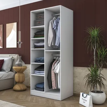 Garderobeskap Wallxpert Dara BA171 (90 x 210 x 57,5 cm) Hvit - Hvit - Oppbevaring - Klesoppbevaring - Garderober & garderobesystem - Garderobeskap & klesskap