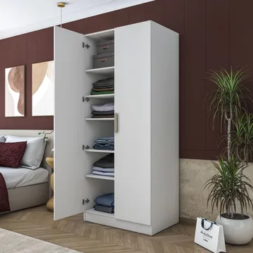 Garderobeskap Wallxpert Dara BA171 (90 x 210 x 57,5 cm) Hvit - Hvit - Oppbevaring - Klesoppbevaring - Garderober & garderobesystem - Garderobeskap & klesskap