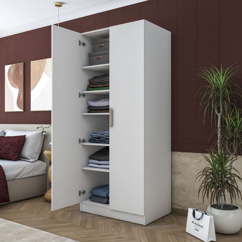 Garderobeskap Wallxpert Dara BA171 (90 x 210 x 57,5 cm) Hvit - Hvit - Oppbevaring - Klesoppbevaring - Garderober & garderobesystem - Garderobeskap & klesskap