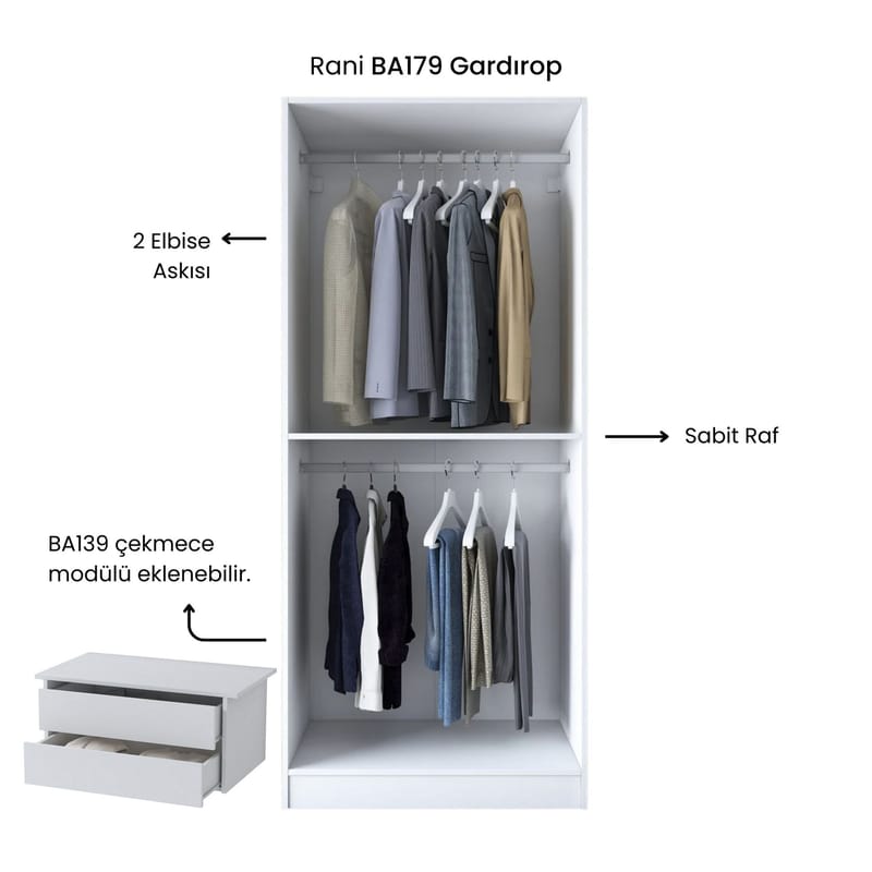 Garderobeskap Wallxpert Dara BA179 (90 x 210 x 57,5 cm) Hvit - Hvit - Oppbevaring - Klesoppbevaring - Garderober & garderobesystem - Garderobeskap & klesskap