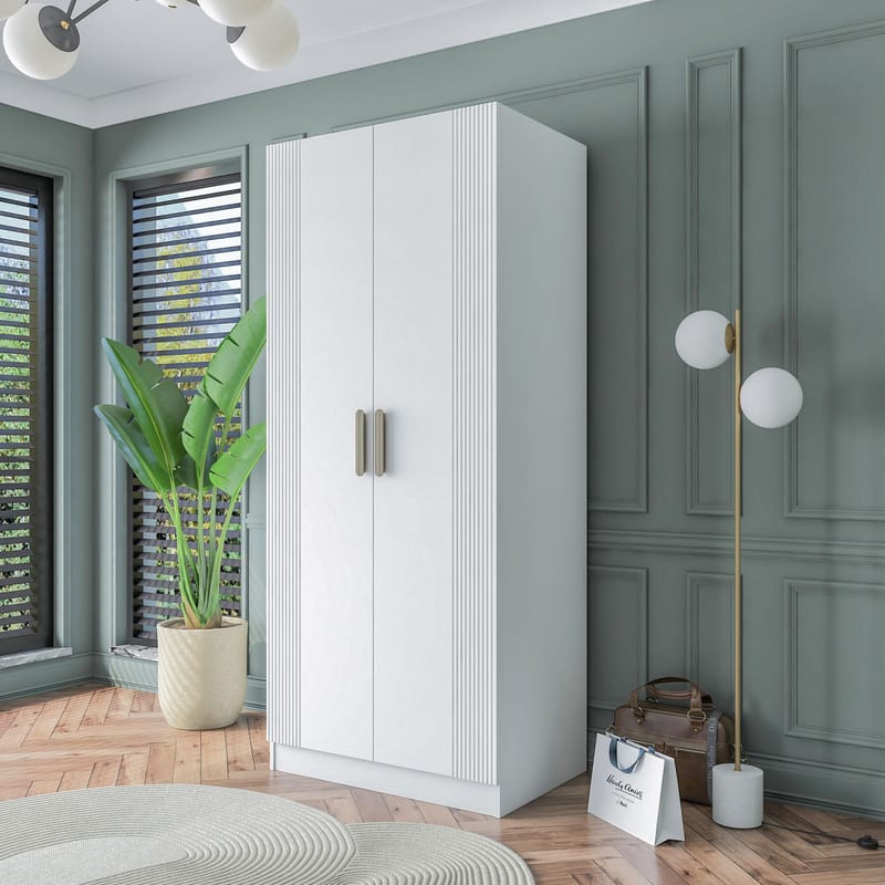 Garderobeskap Wallxpert Dara BA179 (90 x 210 x 57,5 cm) Hvit - Hvit - Oppbevaring - Klesoppbevaring - Garderober & garderobesystem - Garderobeskap & klesskap