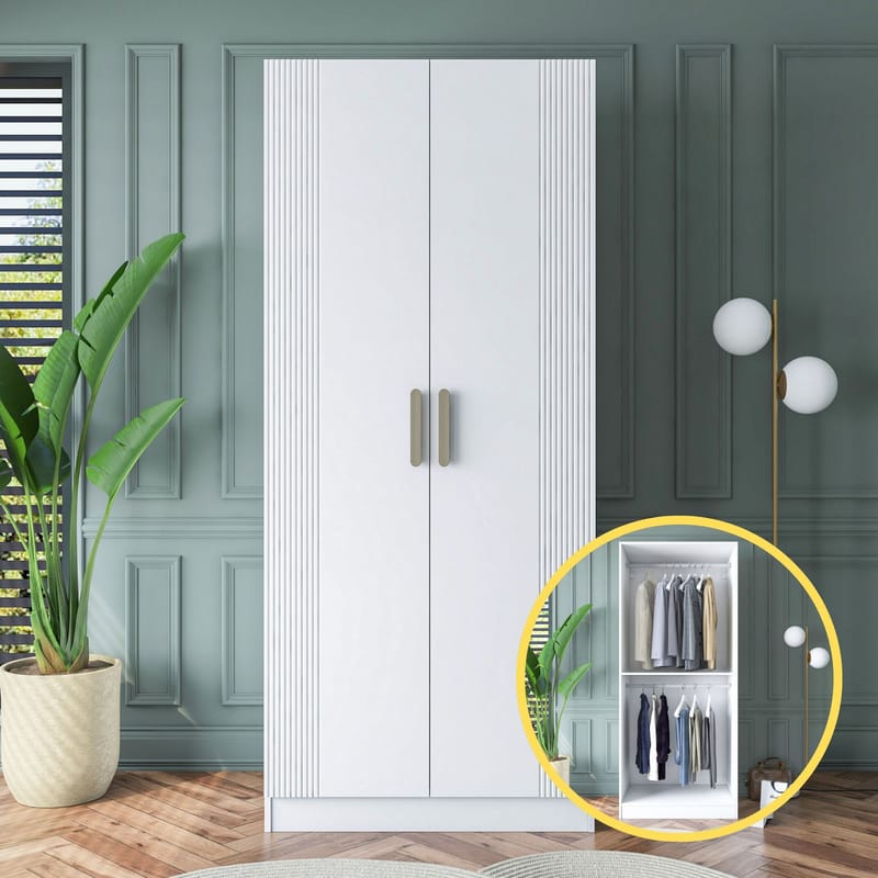 Garderobeskap Wallxpert Dara BA179 (90 x 210 x 57,5 cm) Hvit - Hvit - Oppbevaring - Klesoppbevaring - Garderober & garderobesystem - Garderobeskap & klesskap