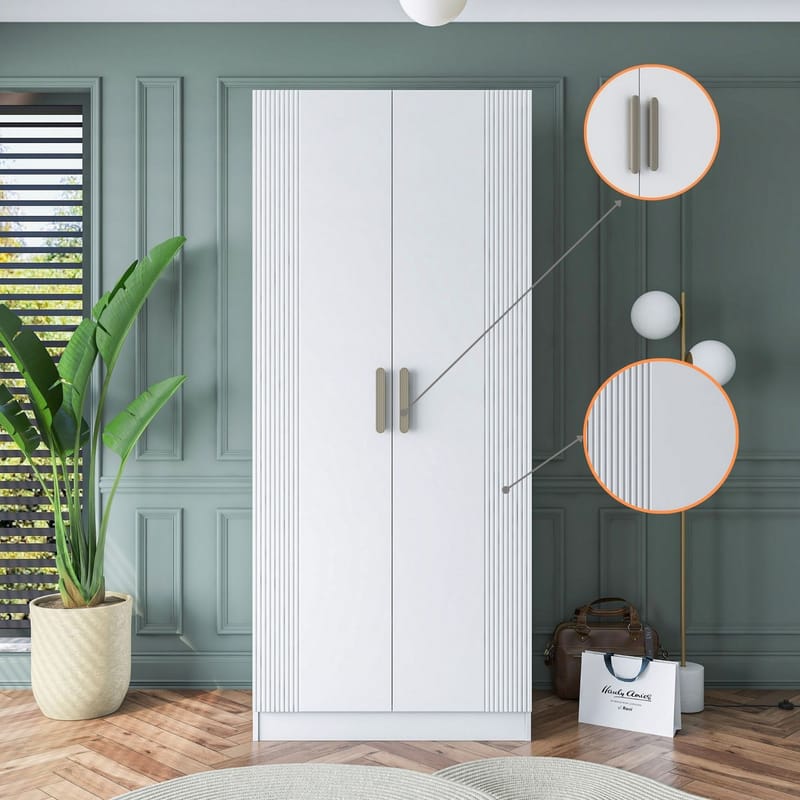 Garderobeskap Wallxpert Dara BA179 (90 x 210 x 57,5 cm) Hvit - Hvit - Oppbevaring - Klesoppbevaring - Garderober & garderobesystem - Garderobeskap & klesskap