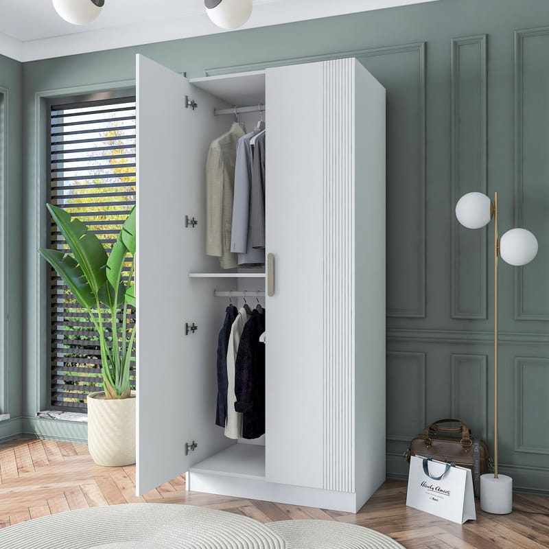 Garderobeskap Wallxpert Dara BA179 (90 x 210 x 57,5 cm) Hvit - Hvit - Oppbevaring - Klesoppbevaring - Garderober & garderobesystem - Garderobeskap & klesskap