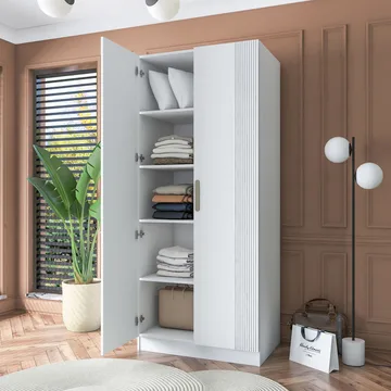 Garderobeskap Wallxpert Dara BA180 (90 x 210 x 57,5 cm) hvit - Hvit - Oppbevaring - Klesoppbevaring - Garderober & garderobesystem - Garderobeskap & klesskap