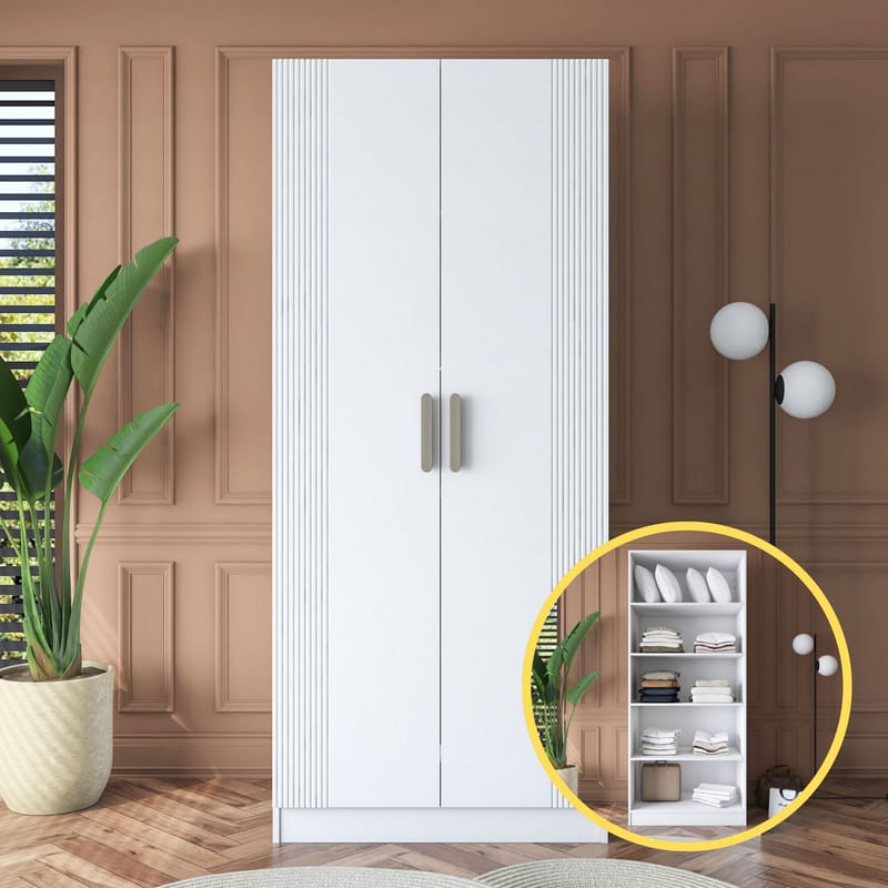 Garderobeskap Wallxpert Dara BA180 (90 x 210 x 57,5 cm) hvit - Hvit - Oppbevaring - Klesoppbevaring - Garderober & garderobesystem - Garderobeskap & klesskap