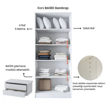 Garderobeskap Wallxpert Dara BA180 (90 x 210 x 57,5 cm) hvit - Hvit - Oppbevaring - Klesoppbevaring - Garderober & garderobesystem - Garderobeskap & klesskap
