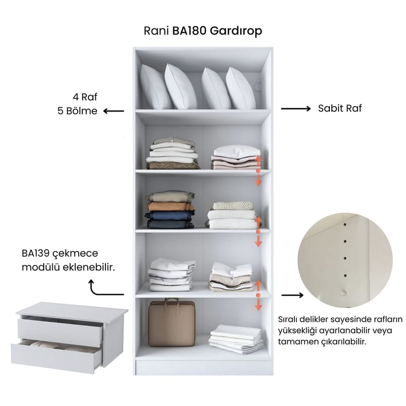 Garderobeskap Wallxpert Dara BA180 (90 x 210 x 57,5 cm) hvit - Hvit - Oppbevaring - Klesoppbevaring - Garderober & garderobesystem - Garderobeskap & klesskap
