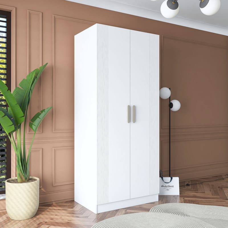 Garderobeskap Wallxpert Dara BA180 (90 x 210 x 57,5 cm) hvit - Hvit - Oppbevaring - Klesoppbevaring - Garderober & garderobesystem - Garderobeskap & klesskap