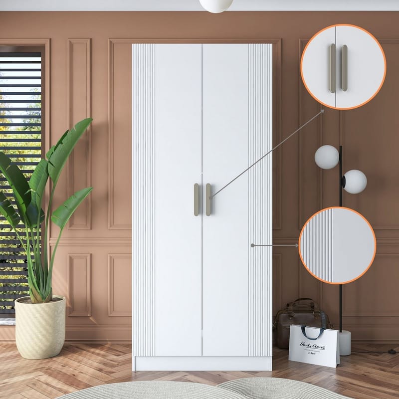 Garderobeskap Wallxpert Dara BA180 (90 x 210 x 57,5 cm) hvit - Hvit - Oppbevaring - Klesoppbevaring - Garderober & garderobesystem - Garderobeskap & klesskap