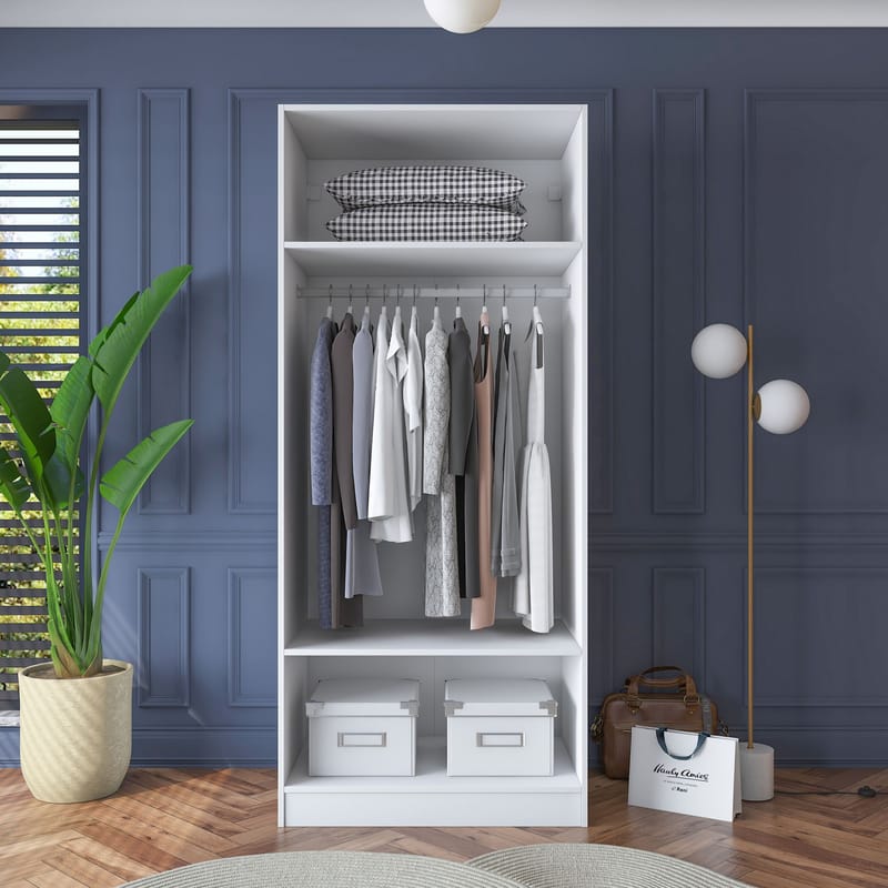 Garderobeskap Wallxpert Dara BA181 (90 x 210 x 57,5 cm) hvit - Hvit - Oppbevaring - Klesoppbevaring - Garderober & garderobesystem - Garderobeskap & klesskap