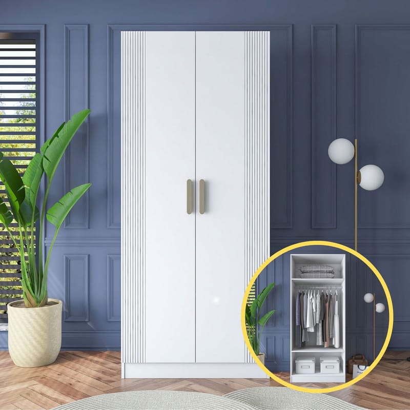 Garderobeskap Wallxpert Dara BA181 (90 x 210 x 57,5 cm) hvit - Hvit - Oppbevaring - Klesoppbevaring - Garderober & garderobesystem - Garderobeskap & klesskap