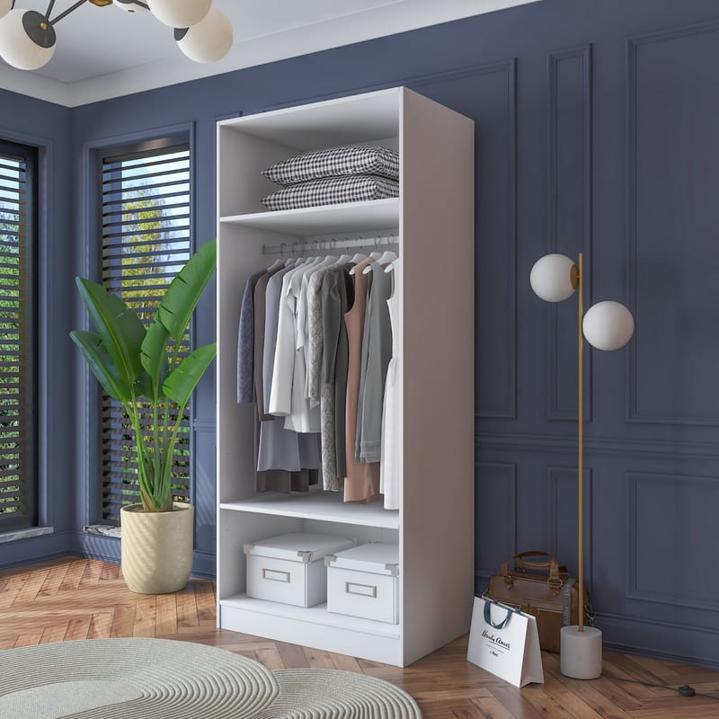 Garderobeskap Wallxpert Dara BA181 (90 x 210 x 57,5 cm) hvit - Hvit - Oppbevaring - Klesoppbevaring - Garderober & garderobesystem - Garderobeskap & klesskap
