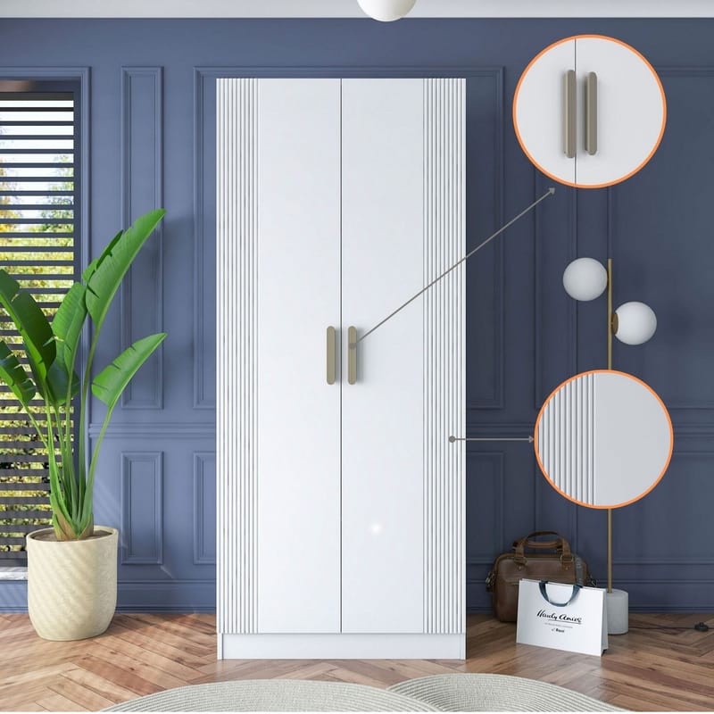 Garderobeskap Wallxpert Dara BA181 (90 x 210 x 57,5 cm) hvit - Hvit - Oppbevaring - Klesoppbevaring - Garderober & garderobesystem - Garderobeskap & klesskap
