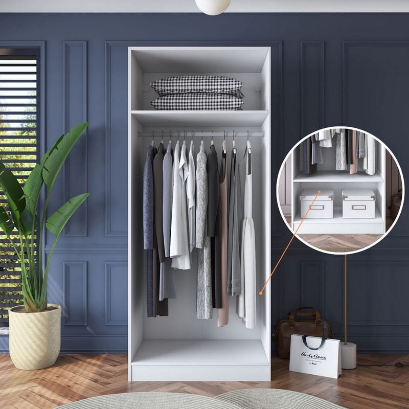 Garderobeskap Wallxpert Dara BA181 (90 x 210 x 57,5 cm) hvit - Hvit - Oppbevaring - Klesoppbevaring - Garderober & garderobesystem - Garderobeskap & klesskap