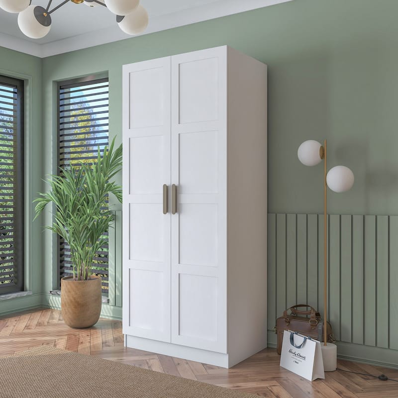 Garderobeskap Wallxpert Dara BA187 (90 x 210 x 57,5 cm) Hvit - Hvit - Oppbevaring - Klesoppbevaring - Garderober & garderobesystem - Garderobeskap & klesskap