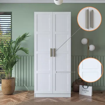 Garderobeskap Wallxpert Dara BA187 (90 x 210 x 57,5 cm) Hvit - Hvit - Oppbevaring - Klesoppbevaring - Garderober & garderobesystem - Garderobeskap & klesskap