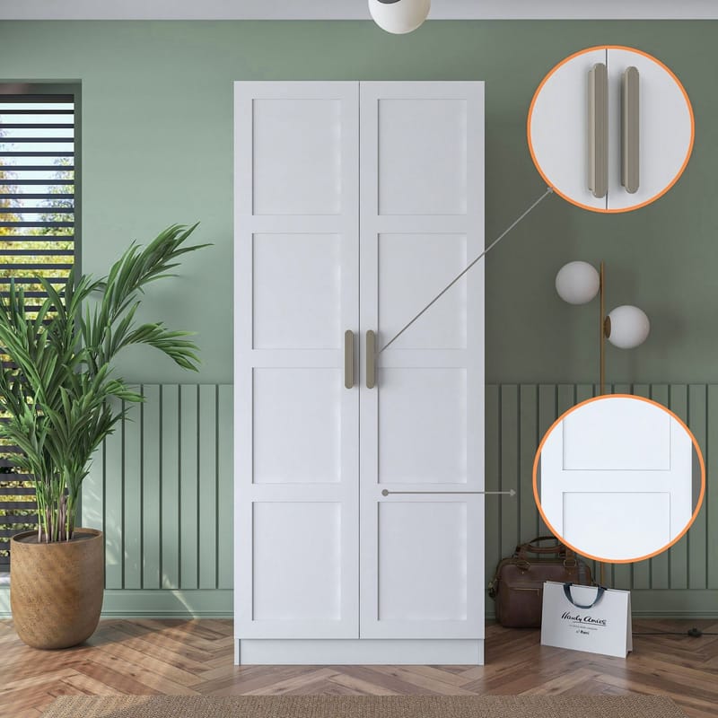 Garderobeskap Wallxpert Dara BA187 (90 x 210 x 57,5 cm) Hvit - Hvit - Oppbevaring - Klesoppbevaring - Garderober & garderobesystem - Garderobeskap & klesskap