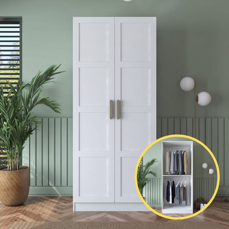 Garderobeskap Wallxpert Dara BA187 (90 x 210 x 57,5 cm) Hvit - Hvit - Oppbevaring - Klesoppbevaring - Garderober & garderobesystem - Garderobeskap & klesskap