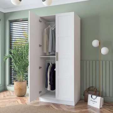 Garderobeskap Wallxpert Dara BA187 (90 x 210 x 57,5 cm) Hvit - Hvit - Oppbevaring - Klesoppbevaring - Garderober & garderobesystem - Garderobeskap & klesskap