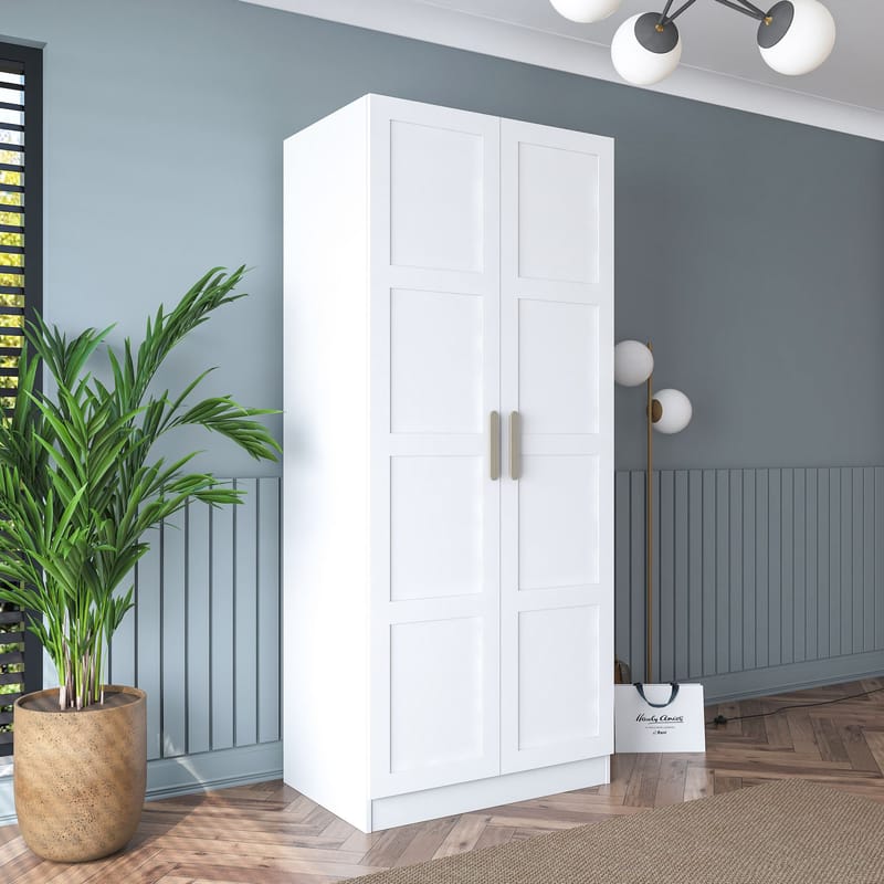 Garderobeskap Wallxpert Dara BA188 (90 x 210 x 57,5 cm) Hvit - Hvit - Oppbevaring - Klesoppbevaring - Garderober & garderobesystem - Garderobeskap & klesskap