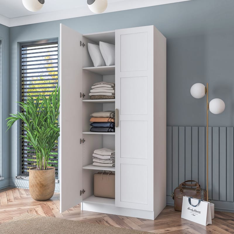 Garderobeskap Wallxpert Dara BA188 (90 x 210 x 57,5 cm) Hvit - Hvit - Oppbevaring - Klesoppbevaring - Garderober & garderobesystem - Garderobeskap & klesskap