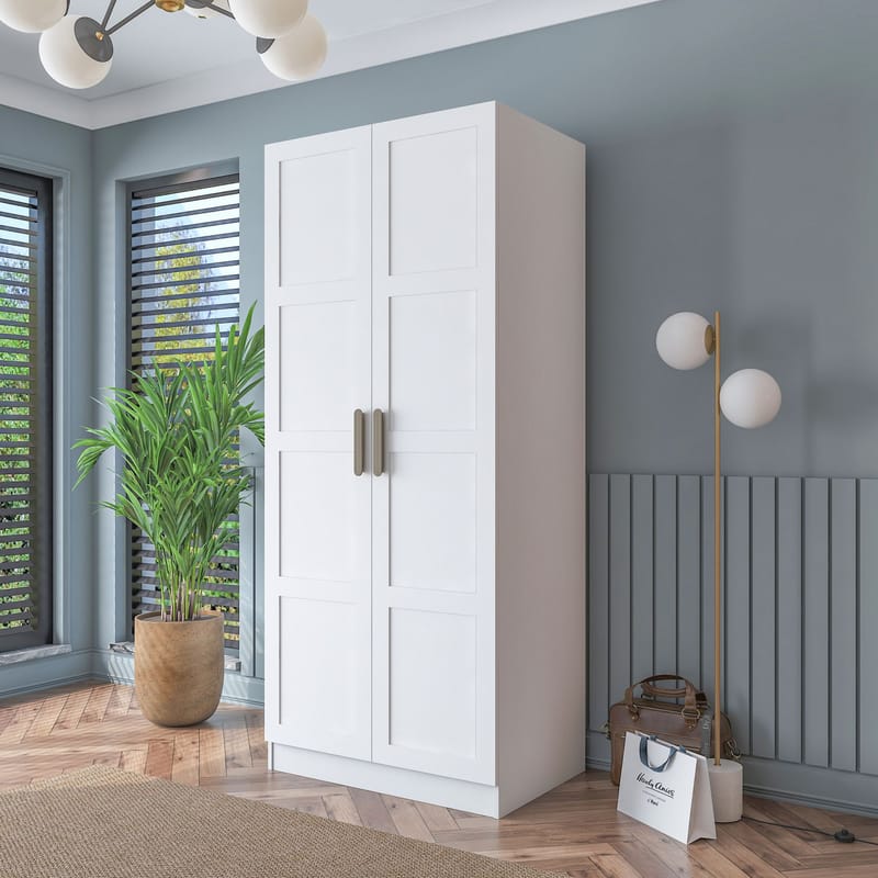 Garderobeskap Wallxpert Dara BA188 (90 x 210 x 57,5 cm) Hvit - Hvit - Oppbevaring - Klesoppbevaring - Garderober & garderobesystem - Garderobeskap & klesskap