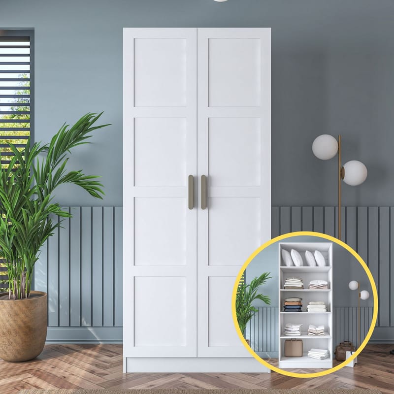 Garderobeskap Wallxpert Dara BA188 (90 x 210 x 57,5 cm) Hvit - Hvit - Oppbevaring - Klesoppbevaring - Garderober & garderobesystem - Garderobeskap & klesskap