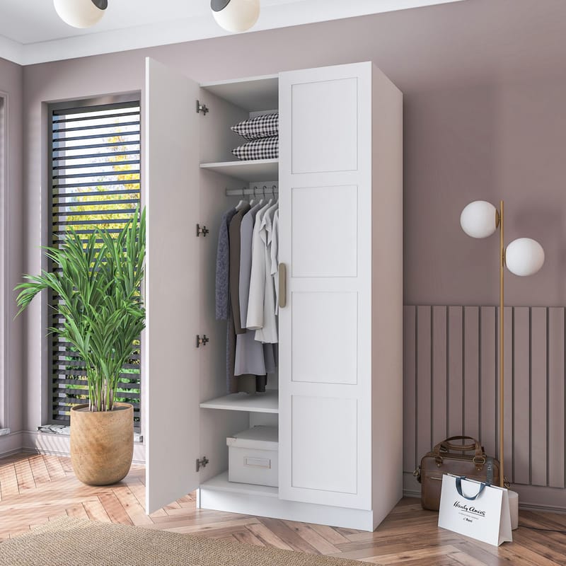 Garderobeskap Wallxpert Dara BA189 (90 x 210 x 57,5 cm) Hvit - Hvit - Oppbevaring - Klesoppbevaring - Garderober & garderobesystem - Garderobeskap & klesskap