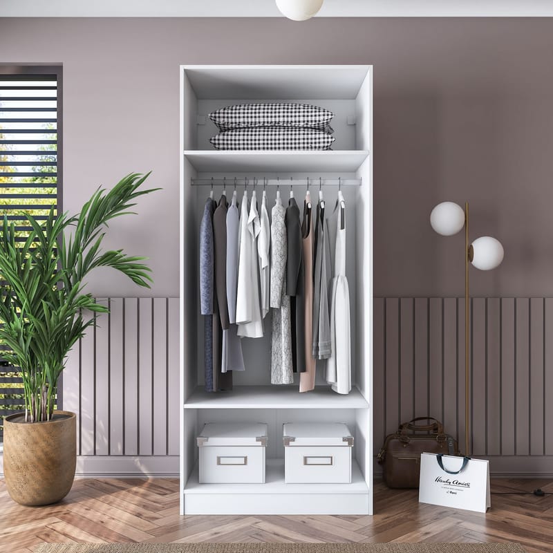 Garderobeskap Wallxpert Dara BA189 (90 x 210 x 57,5 cm) Hvit - Hvit - Oppbevaring - Klesoppbevaring - Garderober & garderobesystem - Garderobeskap & klesskap