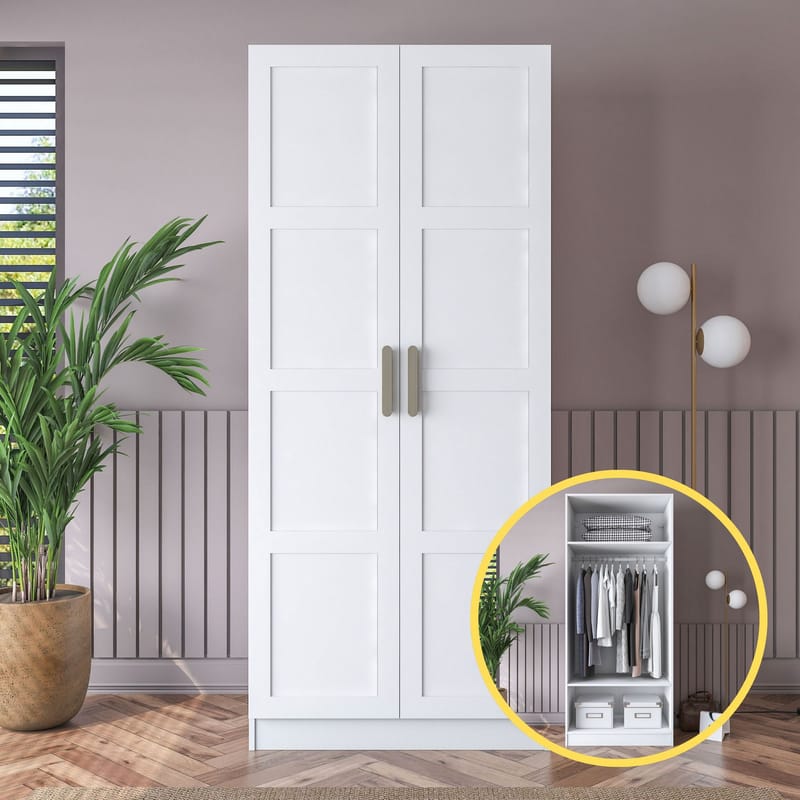 Garderobeskap Wallxpert Dara BA189 (90 x 210 x 57,5 cm) Hvit - Hvit - Oppbevaring - Klesoppbevaring - Garderober & garderobesystem - Garderobeskap & klesskap