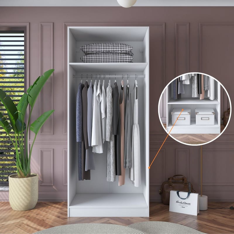 Garderobeskap Wallxpert Dara BA189 (90 x 210 x 57,5 cm) Hvit - Hvit - Oppbevaring - Klesoppbevaring - Garderober & garderobesystem - Garderobeskap & klesskap