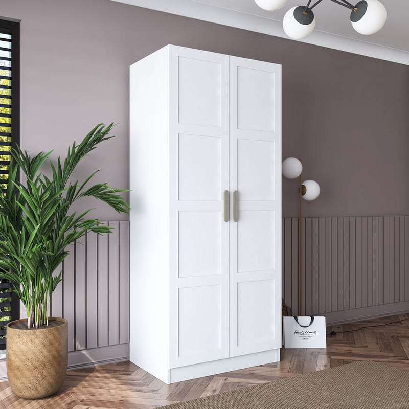 Garderobeskap Wallxpert Dara BA189 (90 x 210 x 57,5 cm) Hvit - Hvit - Oppbevaring - Klesoppbevaring - Garderober & garderobesystem - Garderobeskap & klesskap