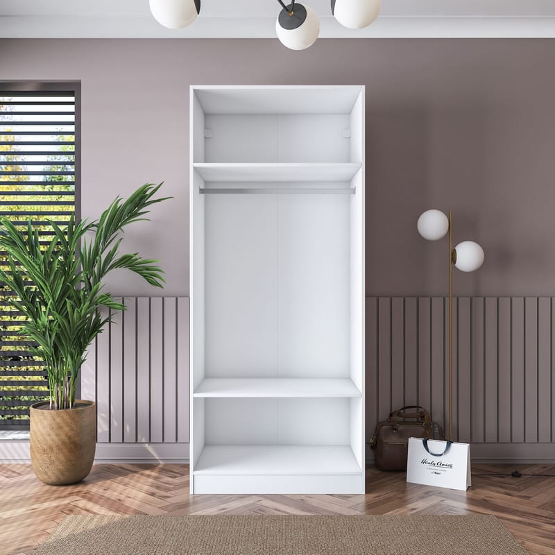 Garderobeskap Wallxpert Dara BA189 (90 x 210 x 57,5 cm) Hvit - Hvit - Oppbevaring - Klesoppbevaring - Garderober & garderobesystem - Garderobeskap & klesskap