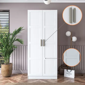 Garderobeskap Wallxpert Dara BA189 (90 x 210 x 57,5 cm) Hvit - Hvit - Oppbevaring - Klesoppbevaring - Garderober & garderobesystem - Garderobeskap & klesskap