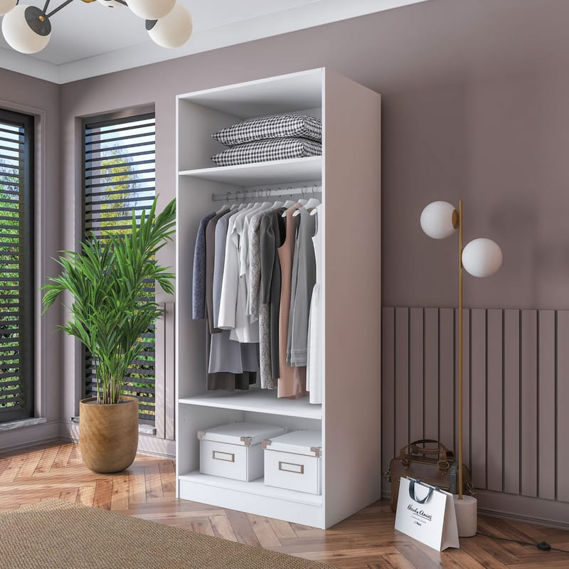 Garderobeskap Wallxpert Dara BA189 (90 x 210 x 57,5 cm) Hvit - Hvit - Oppbevaring - Klesoppbevaring - Garderober & garderobesystem - Garderobeskap & klesskap