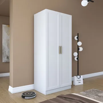 Garderobeskap Wallxpert Dara BA201 (90 x 210 x 57,5 cm) hvit - Hvit - Oppbevaring - Klesoppbevaring - Garderober & garderobesystem - Garderobeskap & klesskap