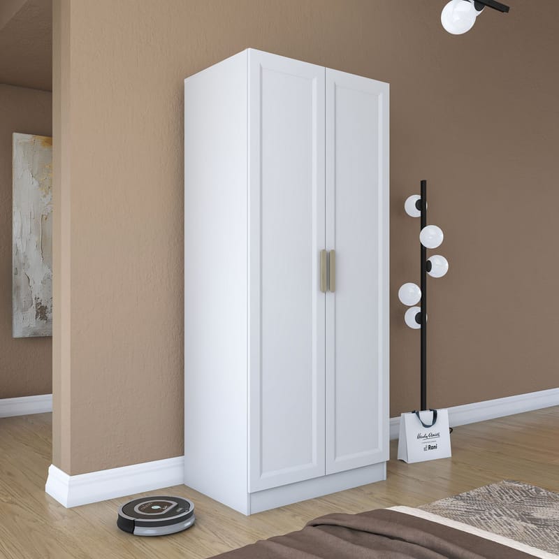 Garderobeskap Wallxpert Dara BA201 (90 x 210 x 57,5 cm) hvit - Hvit - Oppbevaring - Klesoppbevaring - Garderober & garderobesystem - Garderobeskap & klesskap