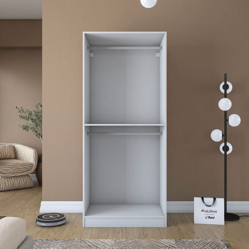 Garderobeskap Wallxpert Dara BA201 (90 x 210 x 57,5 cm) hvit - Hvit - Oppbevaring - Klesoppbevaring - Garderober & garderobesystem - Garderobeskap & klesskap