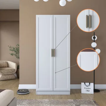 Garderobeskap Wallxpert Dara BA201 (90 x 210 x 57,5 cm) hvit - Hvit - Oppbevaring - Klesoppbevaring - Garderober & garderobesystem - Garderobeskap & klesskap