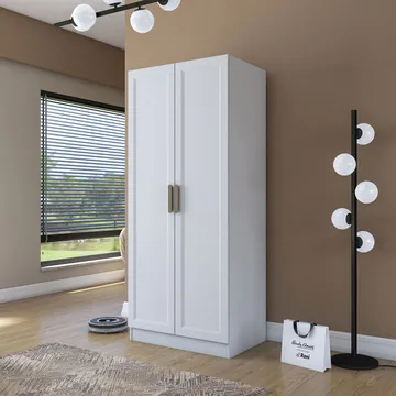 Garderobeskap Wallxpert Dara BA201 (90 x 210 x 57,5 cm) hvit - Hvit - Oppbevaring - Klesoppbevaring - Garderober & garderobesystem - Garderobeskap & klesskap