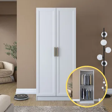 Garderobeskap Wallxpert Dara BA201 (90 x 210 x 57,5 cm) hvit - Hvit - Oppbevaring - Klesoppbevaring - Garderober & garderobesystem - Garderobeskap & klesskap