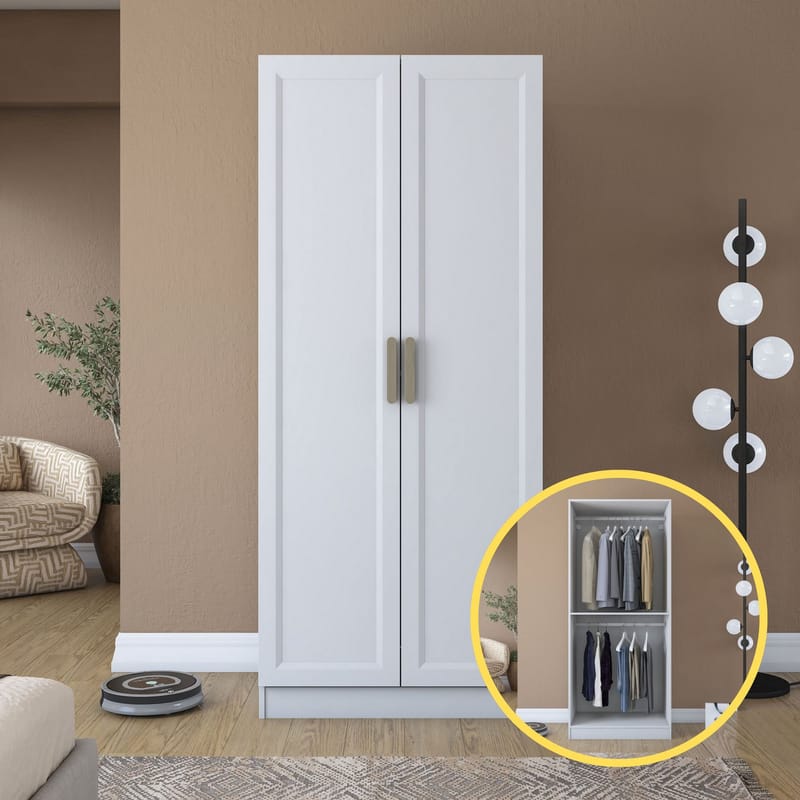 Garderobeskap Wallxpert Dara BA201 (90 x 210 x 57,5 cm) hvit - Hvit - Oppbevaring - Klesoppbevaring - Garderober & garderobesystem - Garderobeskap & klesskap