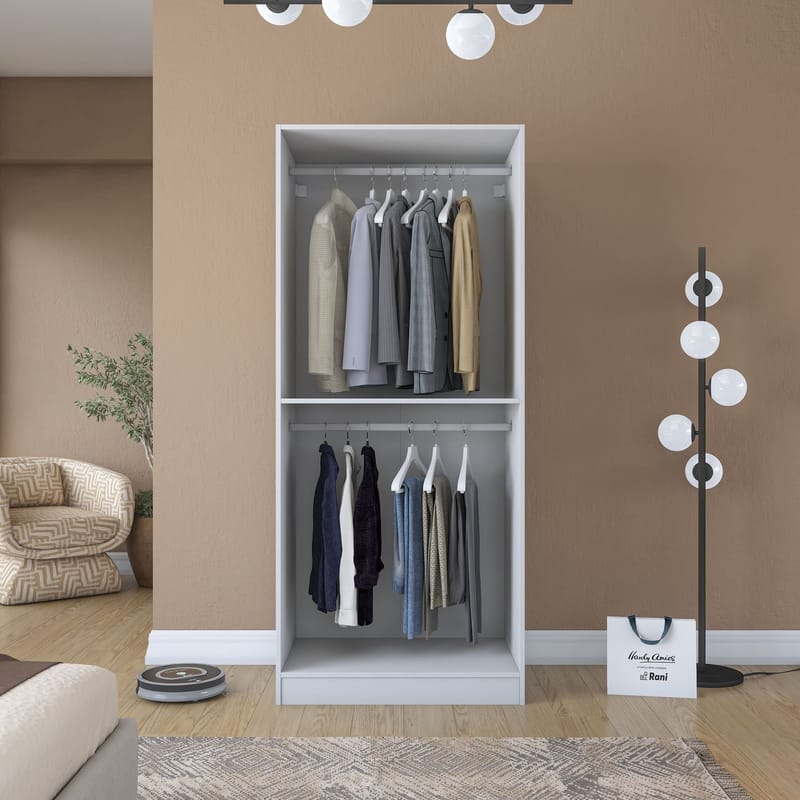 Garderobeskap Wallxpert Dara BA201 (90 x 210 x 57,5 cm) hvit - Hvit - Oppbevaring - Klesoppbevaring - Garderober & garderobesystem - Garderobeskap & klesskap