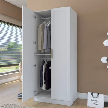 Garderobeskap Wallxpert Dara BA201 (90 x 210 x 57,5 cm) hvit - Hvit - Oppbevaring - Klesoppbevaring - Garderober & garderobesystem - Garderobeskap & klesskap